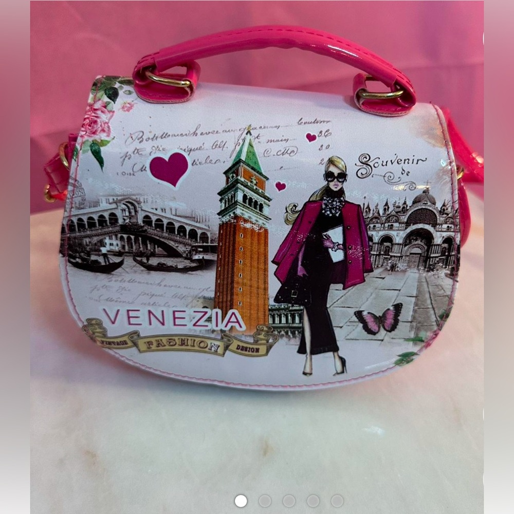 NWOT Italian Vinyl Bag Hot Pink